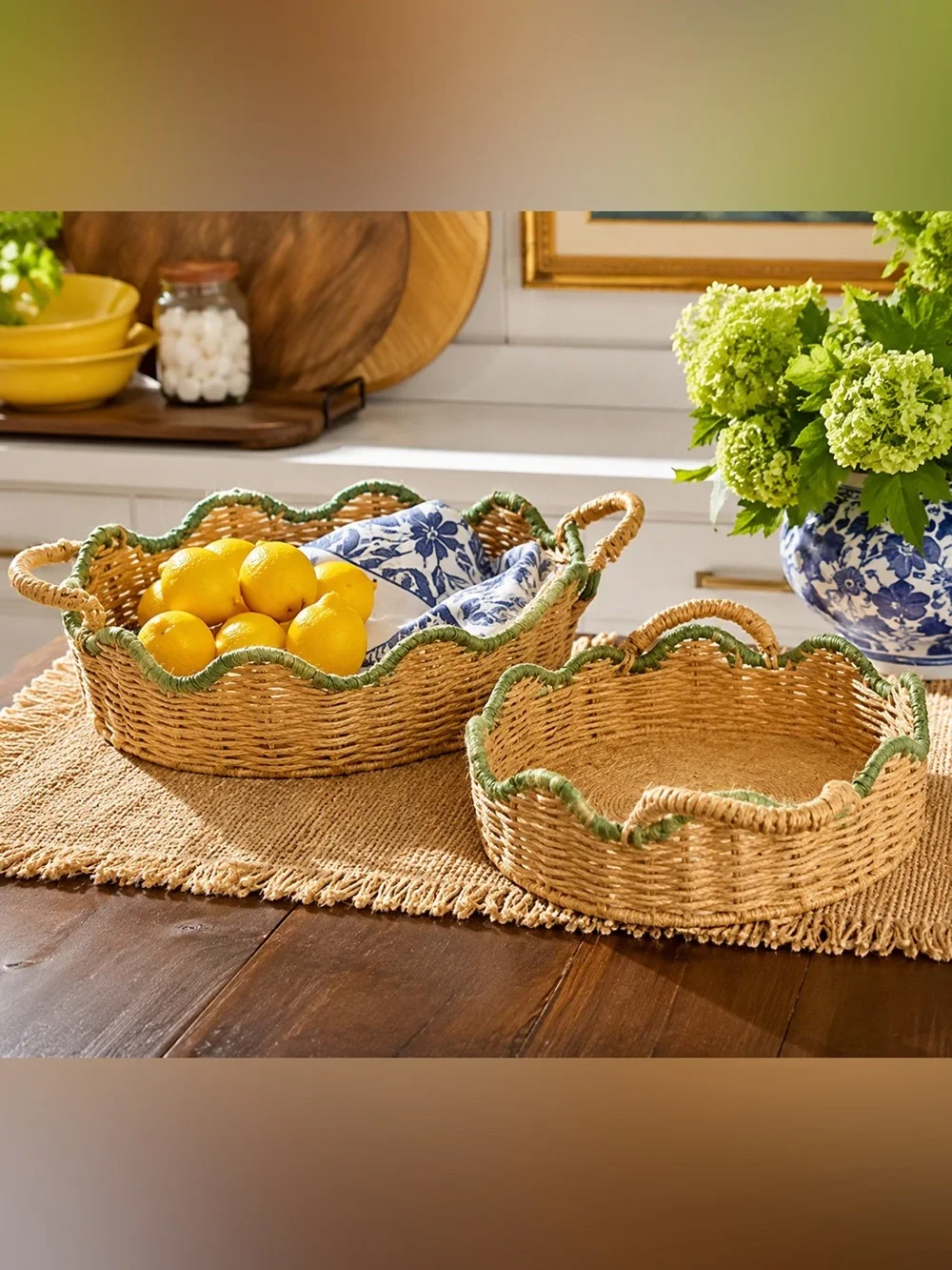 Home Reflections 2pc Sage Scalloped Woven Nesting Basket Trays